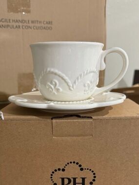 Princess House Cream Embossed Porcelain Teacup and Saucer